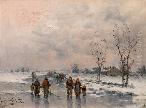 Winter Landscape Oil Painting by Johann Jungblut