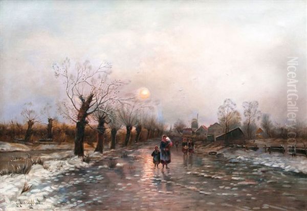 Winterabend Oil Painting by Johann Jungblut