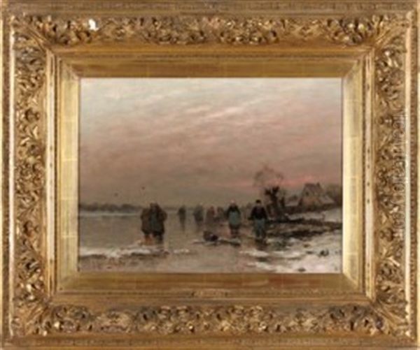 Winterabend Am Niederrhein Oil Painting by Johann Jungblut