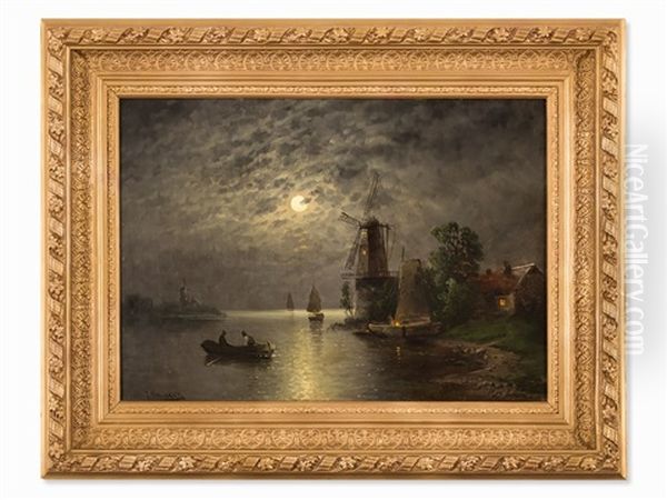 Nocturnal Landscape Oil Painting by Johann Jungblut