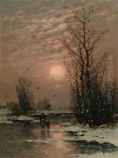 Winterlandschaft Im Abendlicht Oil Painting by Johann Jungblut