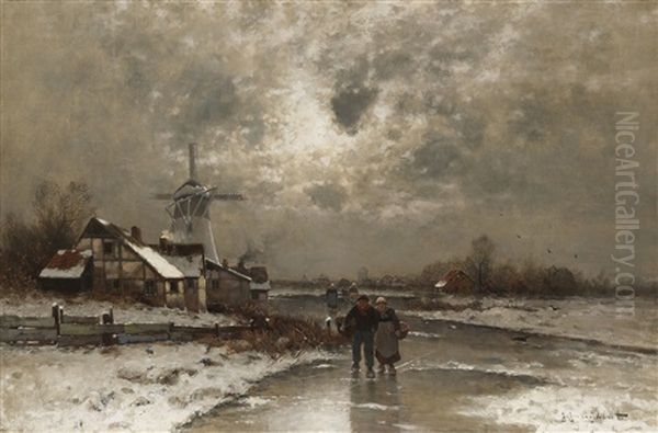 Hollandische Winterlandschaft Oil Painting by Johann Jungblut