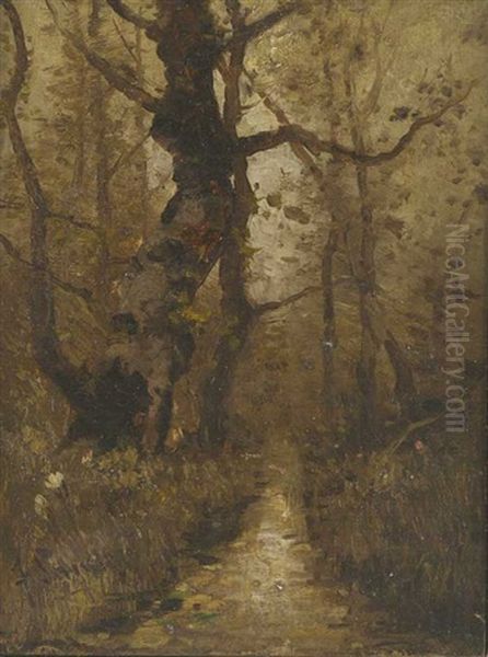 Waldweg In Der Dammerung Oil Painting by Johann Jungblut