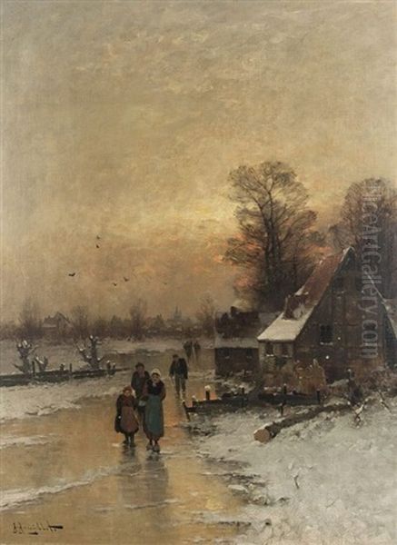 Heimkehr Am Winterabend Oil Painting by Johann Jungblut