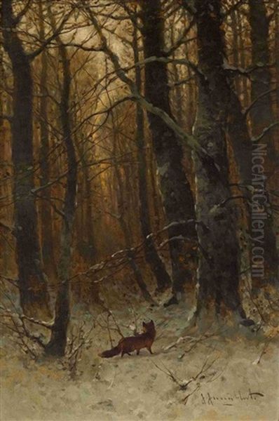 Fuchs Im Winterwald Oil Painting by Johann Jungblut