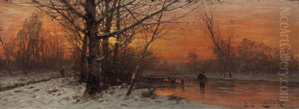 Reisigsammler In Winterlandschaft Oil Painting by Johann Jungblut