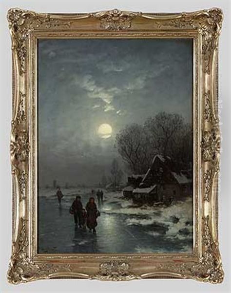 Heimkehr Bei Vollmond Im Winter Oil Painting by Johann Jungblut