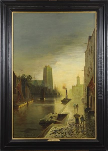 Vue De Rotterdam Oil Painting by Johann Jungblut