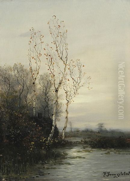 Birken Am Bach Oil Painting by Johann Jungblut