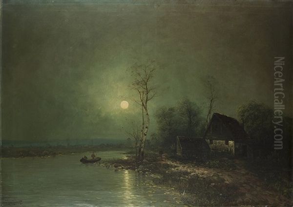 Vollmond Am Ufer Oil Painting by Johann Jungblut