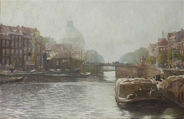 A View Of The Singel, Amsterdam Oil Painting by Johann Jungblut