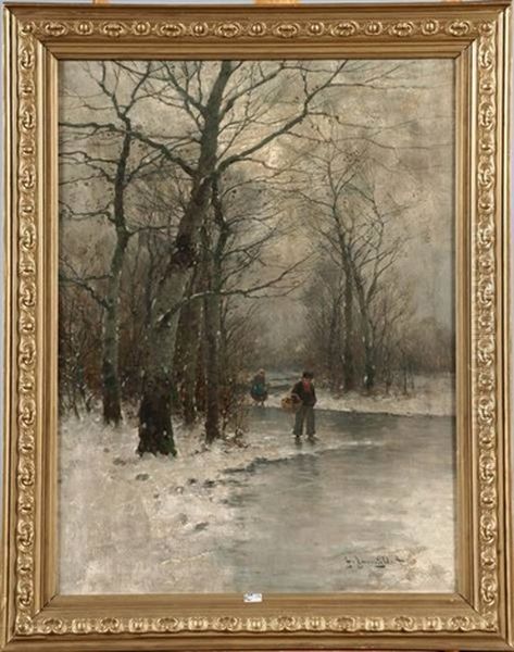 Paysage Hivernal Anime Oil Painting by Johann Jungblut