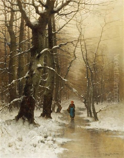 Winterabend Oil Painting by Johann Jungblut