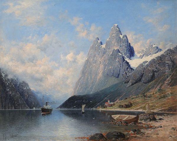 Fjord Landscape Oil Painting by Johann Jungblut