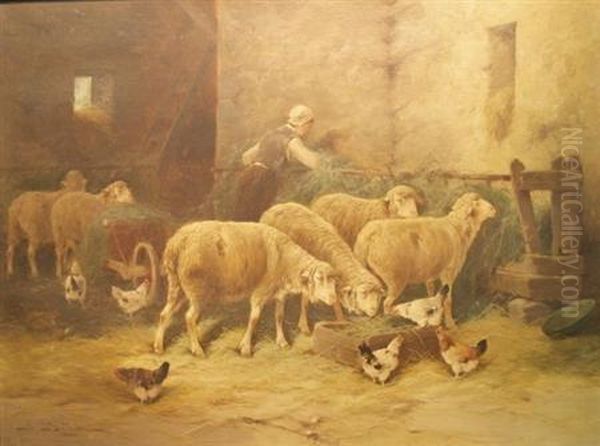 Sheepfold Oil Painting by Jules Bathieu