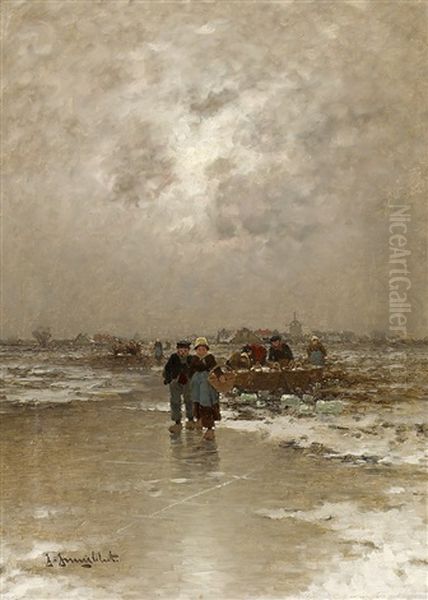 Winterlicher Fischmarkt Oil Painting by Johann Jungblut