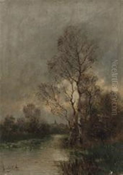 Herbstliche Fluslandschaft Oil Painting by Johann Jungblut