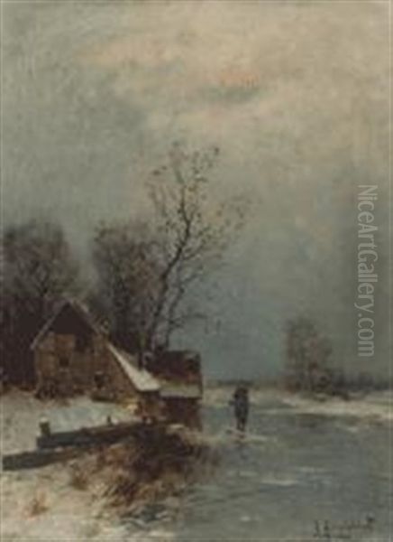 Winterliche Szene Mit Kate Und Bauersfrau Oil Painting by Johann Jungblut