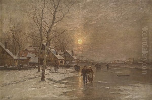 Abend Am Eiskanal Oil Painting by Johann Jungblut