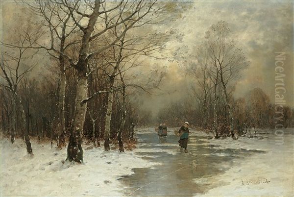 Winterabend Oil Painting by Johann Jungblut