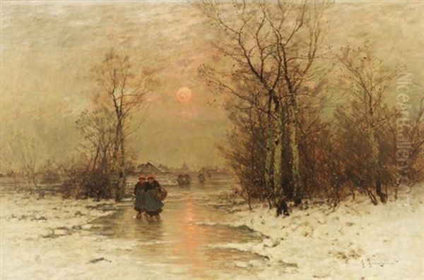 Morgendliche Winterlandschaft Oil Painting by Johann Jungblut