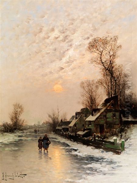 Winterabend Am Niederrhein Oil Painting by Johann Jungblut