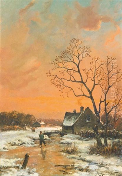 Winterabend Oil Painting by Johann Jungblut