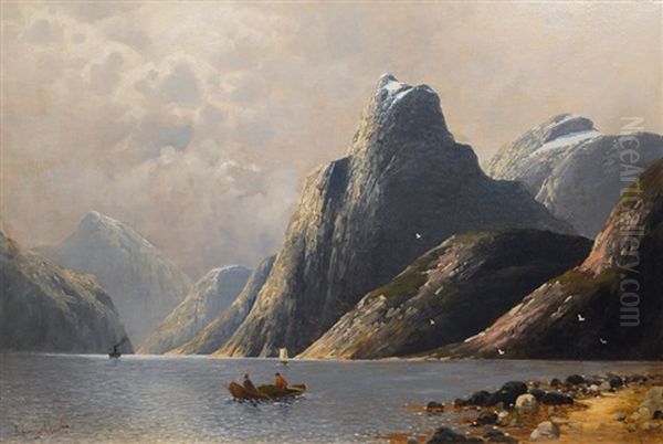 Imposing Fjord Landscape Oil Painting by Johann Jungblut