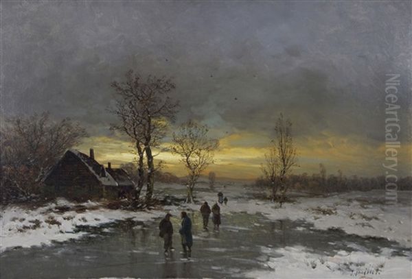 Abendliche Winterlandschaft Oil Painting by Johann Jungblut