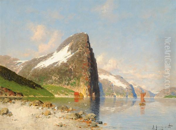 Fjordlandschaft Oil Painting by Johann Jungblut