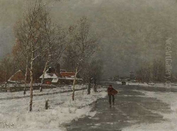 Winterlandschaft Mit Bauern Auf Dem Eis Oil Painting by Johann Jungblut