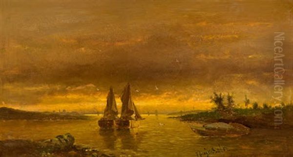 Boote Im Abendrot Oil Painting by Johann Jungblut