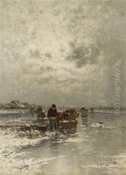 Ice Fisher Oil Painting by Johann Jungblut