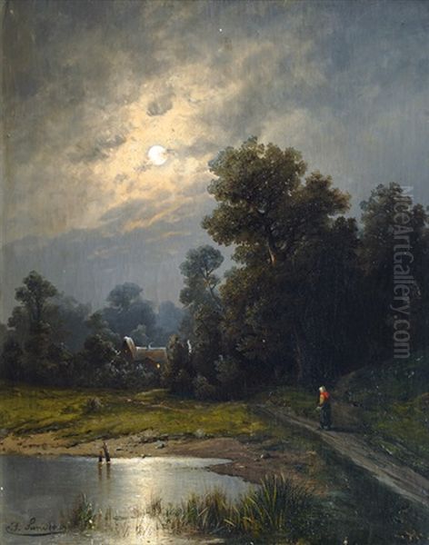 Home Coming In Moonlight Oil Painting by Johann Jungblut