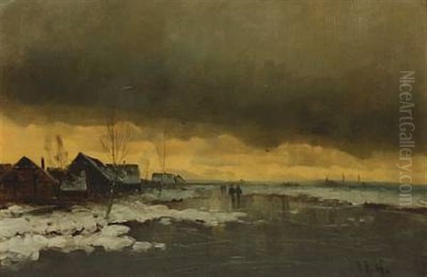 Landscape With Persons, Winter Oil Painting by Johann Jungblut