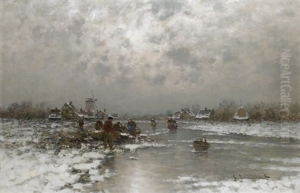 Ice Fishing Oil Painting by Johann Jungblut