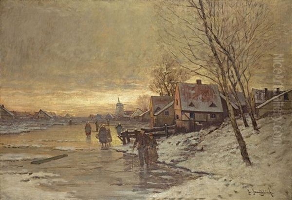 Winterlandschaft Oil Painting by Johann Jungblut