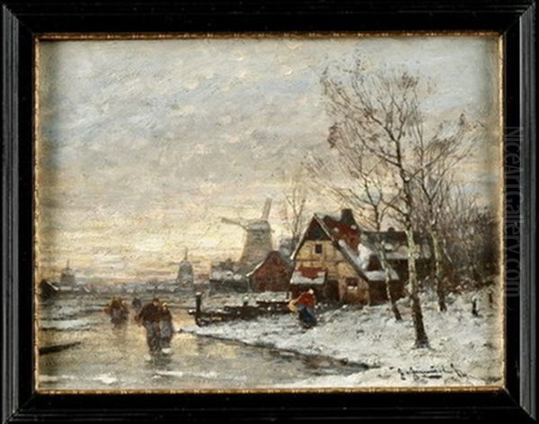 Abendstimmung Im Winter Oil Painting by Johann Jungblut