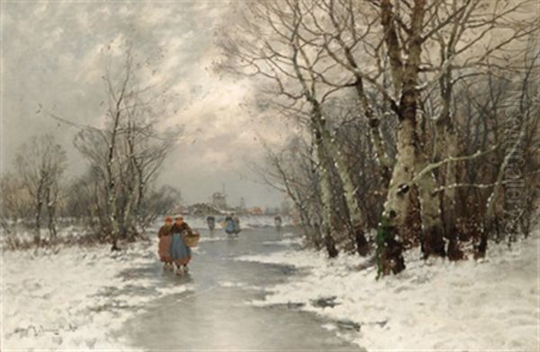 Ein Winterabend Oil Painting by Johann Jungblut