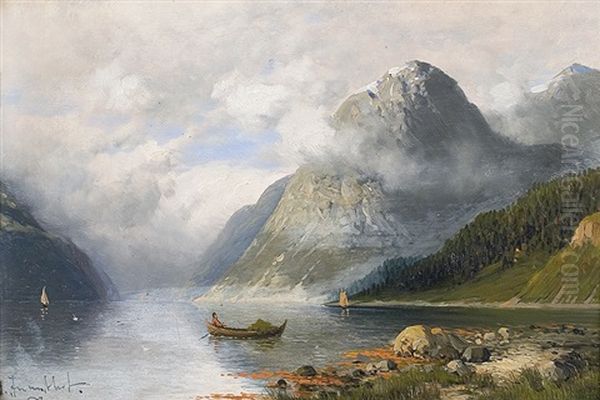 Clouds Above The Fjord Oil Painting by Johann Jungblut