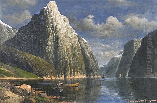 Evening Fjord Landscape Oil Painting by Johann Jungblut