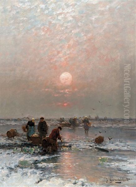 Winterabend Am Niederrhein Oil Painting by Johann Jungblut