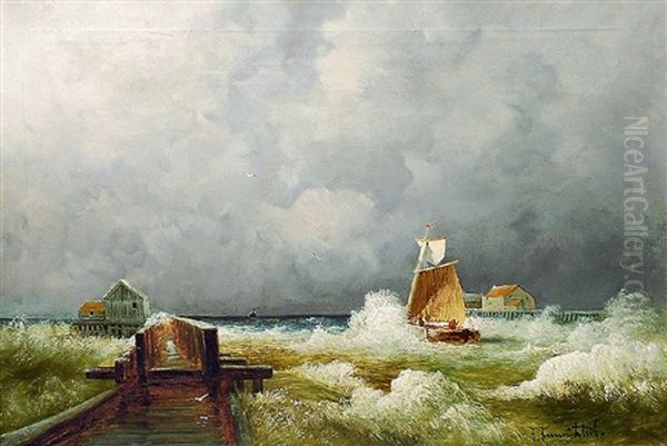 Ausfahrender Kustensegler Bei Sturmischer See Oil Painting by Johann Jungblut