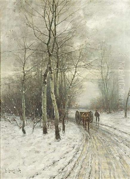 Winterlandschaft Mit Einem Pferdefuhrwerk Oil Painting by Johann Jungblut