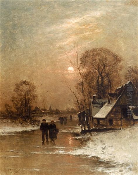 Walking Home From The Village Oil Painting by Johann Jungblut