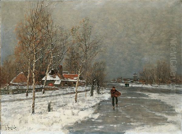 Winterlandschaft Mit Eislaufern Oil Painting by Johann Jungblut