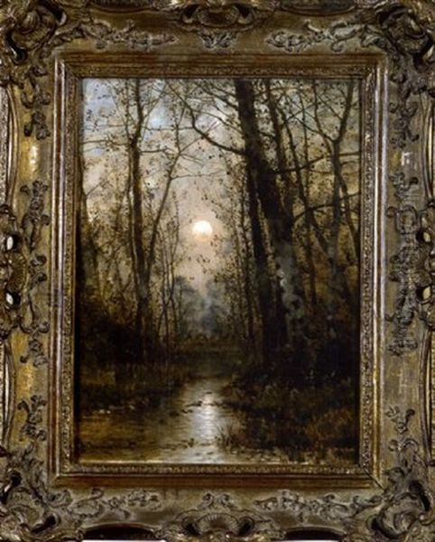 The Moon Over The Wood Oil Painting by Johann Jungblut