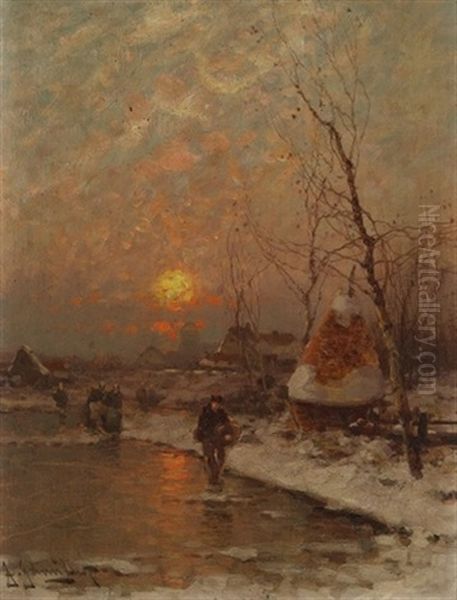 Winterlandschaft Oil Painting by Johann Jungblut