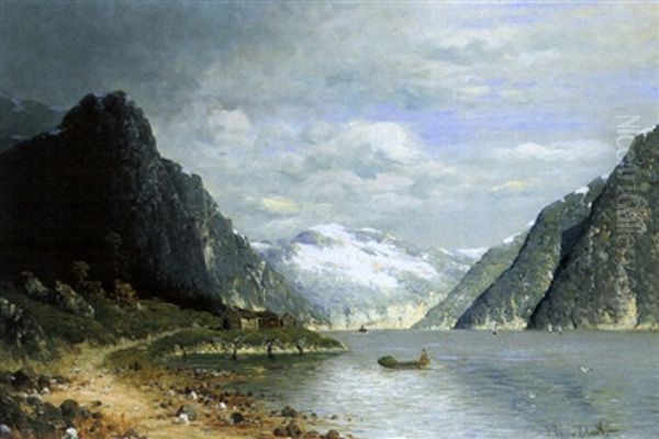 Fjordlandschaft Oil Painting by Johann Jungblut