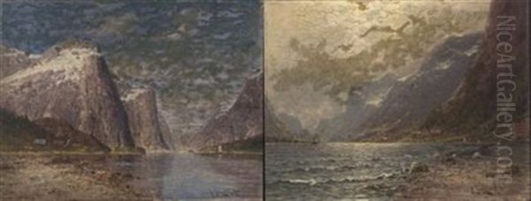 Fjord View (+ Another, Similar; Pair) Oil Painting by Johann Jungblut